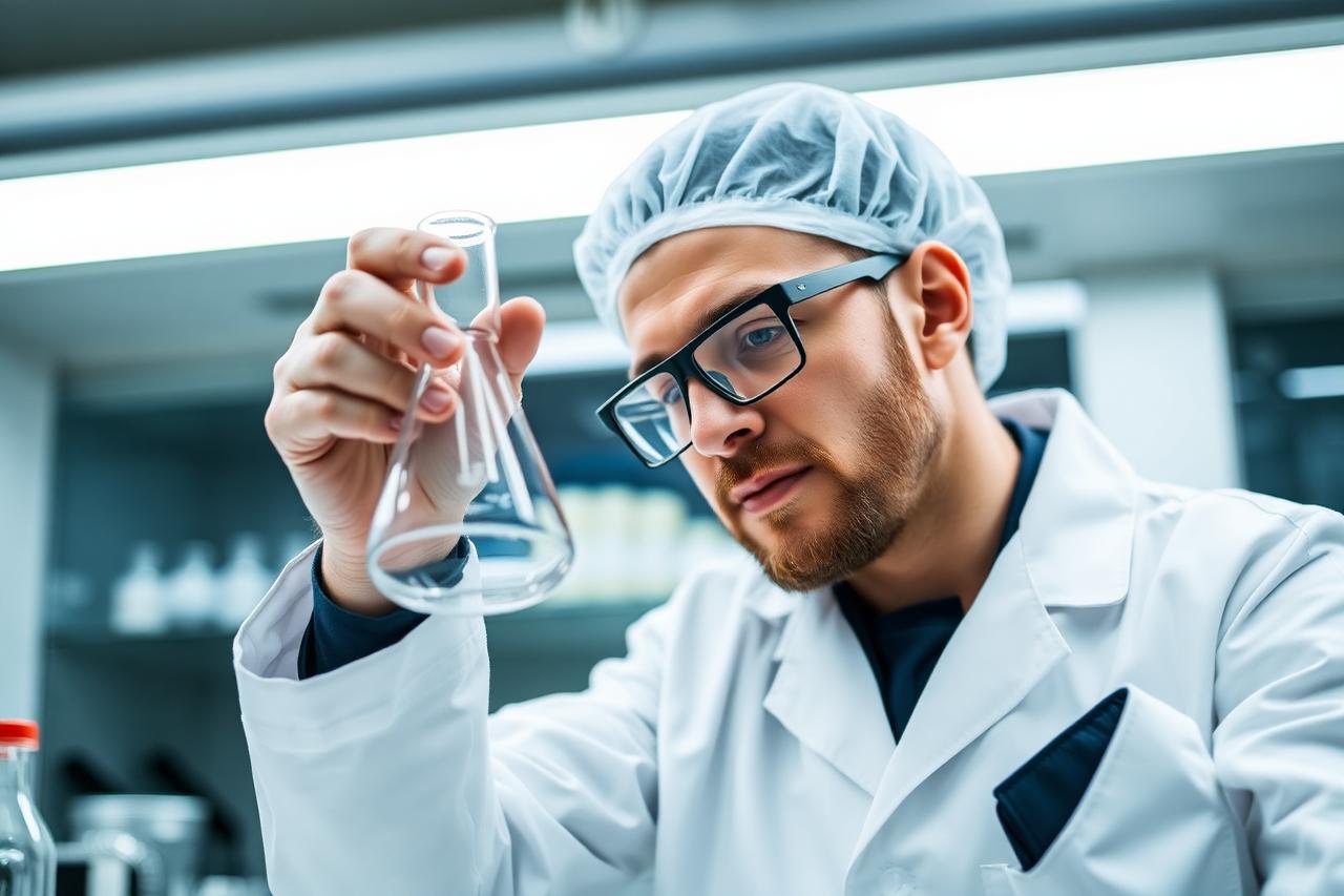 Cientista analisando fórmula em laboratório